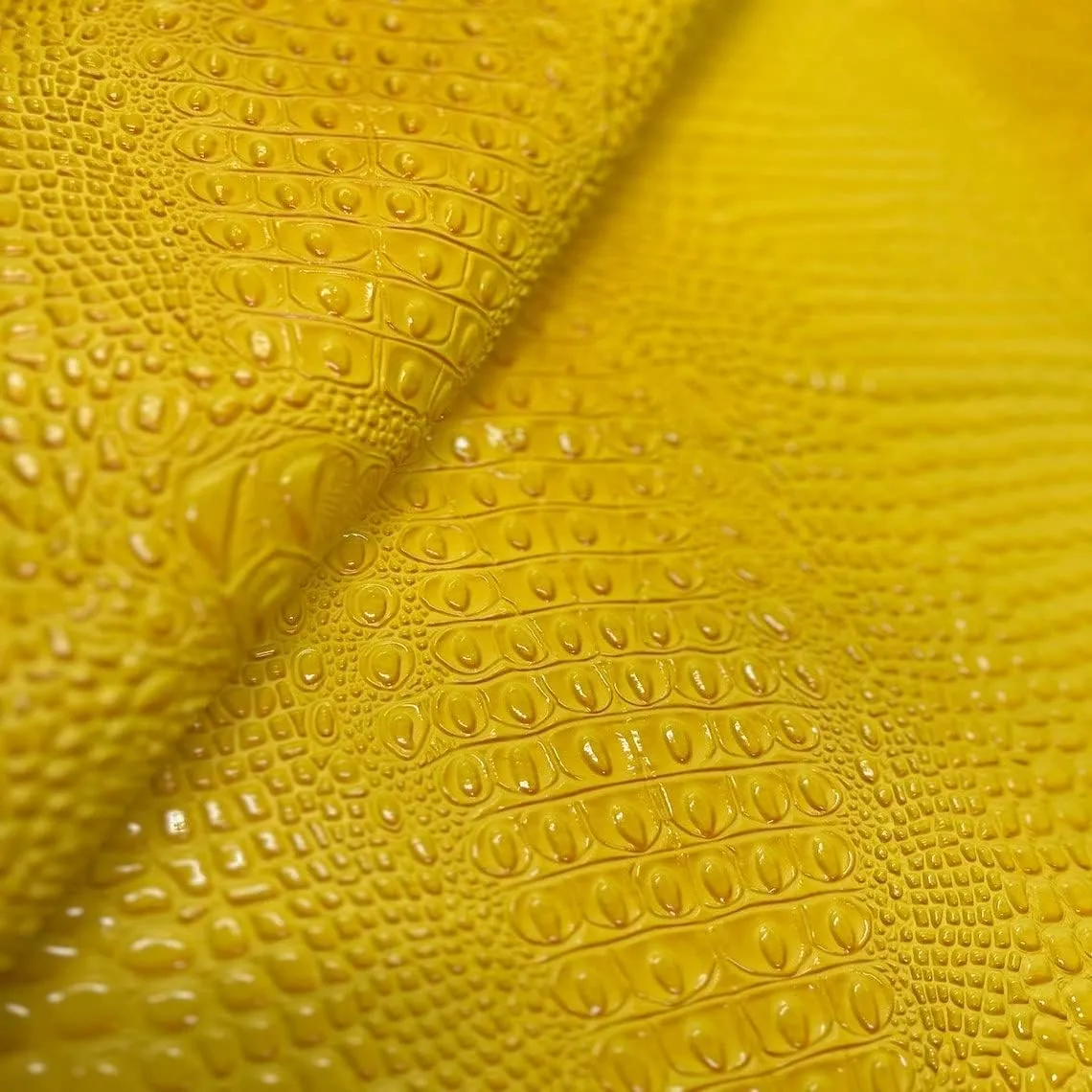 Yellow Aussie 3D Embossed Gator Vinyl Upholstery Crafting Handbag Fabric - Sold by The Yard - 56"