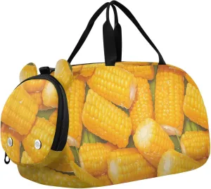 Yellow Corn Illustration Duffel Bag with Shoes Compartment Large Capacity Kids Overnighter Duffel Bags for Travel, Swimming, Dance, Ballet
