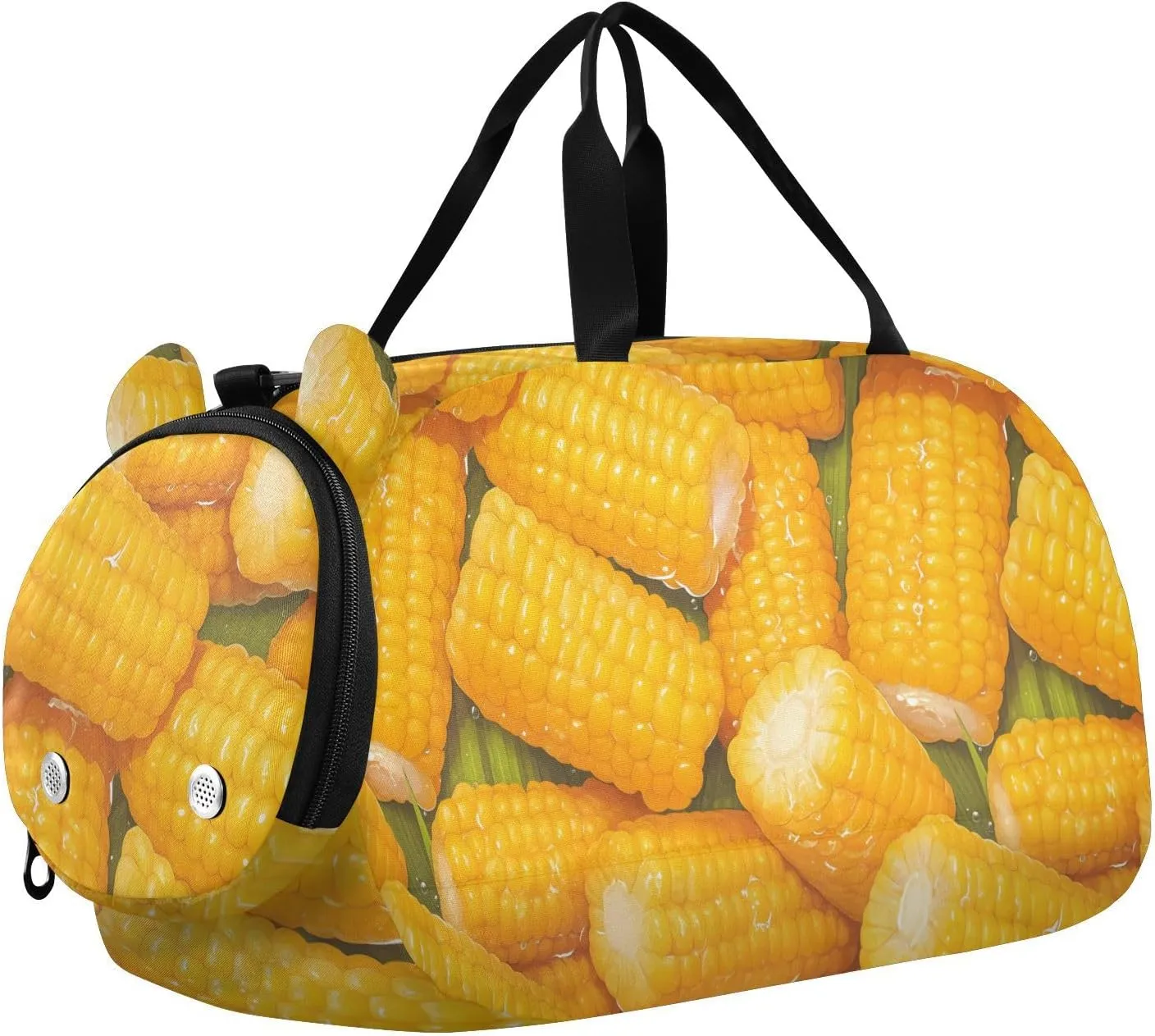 Yellow Corn Illustration Duffel Bag with Shoes Compartment Large Capacity Kids Overnighter Duffel Bags for Travel, Swimming, Dance, Ballet