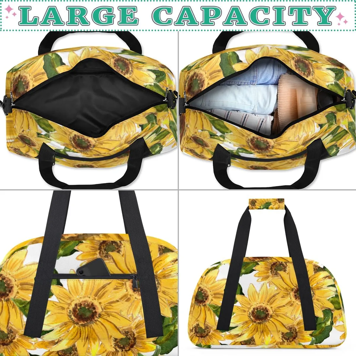 Yellow Flower Boys Girls Gym Bag Dance Perform Training Duffel Bags Weekender Carry-On Tote Luggage Bag Ideal for School Practice or Overnight Trips