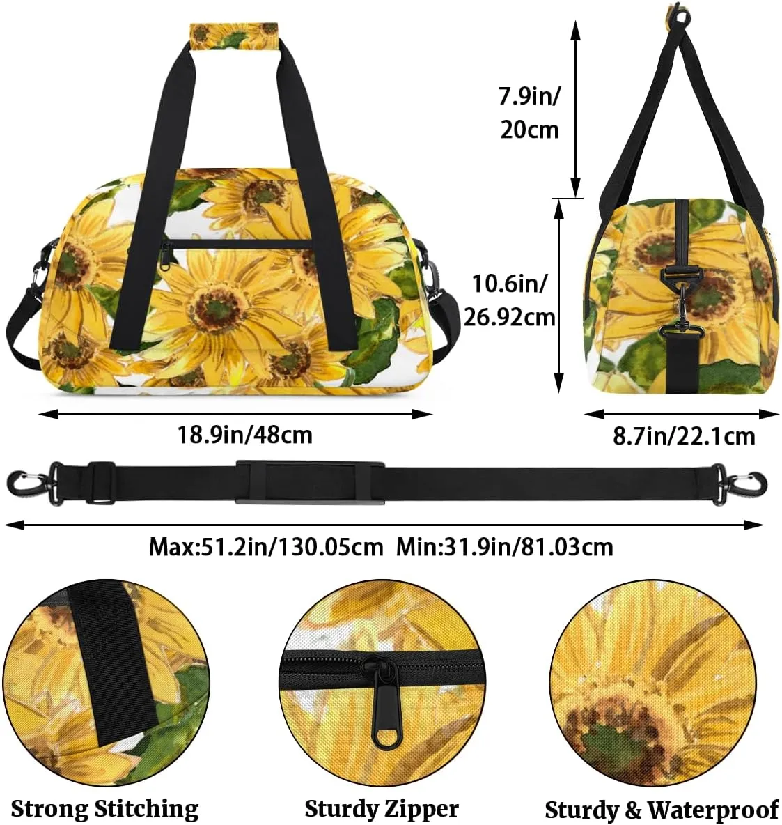 Yellow Flower Boys Girls Gym Bag Dance Perform Training Duffel Bags Weekender Carry-On Tote Luggage Bag Ideal for School Practice or Overnight Trips