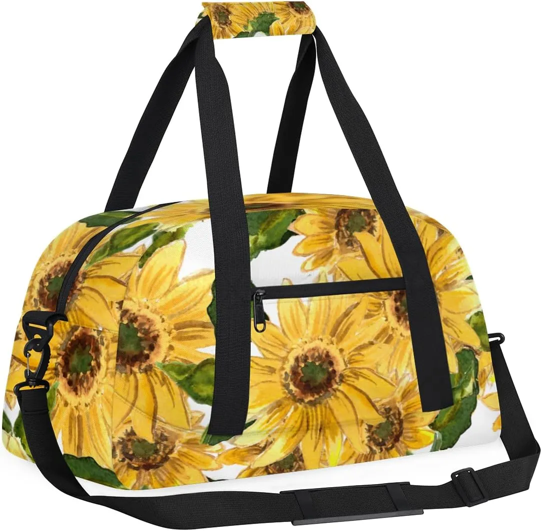 Yellow Flower Boys Girls Gym Bag Dance Perform Training Duffel Bags Weekender Carry-On Tote Luggage Bag Ideal for School Practice or Overnight Trips