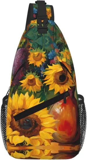Yellow Sunflowers Print Cross Chest Bag Diagonally For Short-Distance Travel And Daily Use