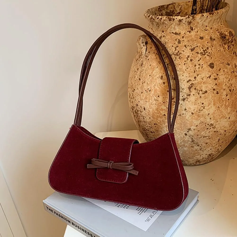 YFGBCX Suede Handbag for Women Suede Hobo Bag Y2k Shoulder Bag for Women Brown Bow Purse