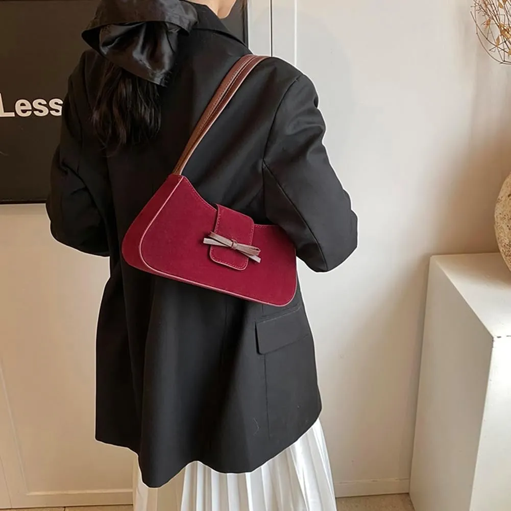 YFGBCX Suede Handbag for Women Suede Hobo Bag Y2k Shoulder Bag for Women Brown Bow Purse