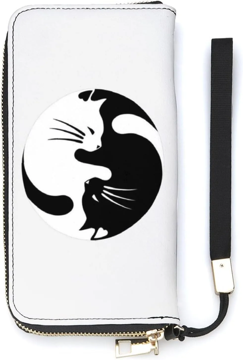 Yin Yang Lucky Cat Wristlet Wallet Leather Long Card Holder Purse Slim Clutch Handbag for Women