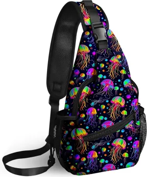 Yrebyou Jellyfish Sling Bag Travel Crossbody Backpack Shoulder Daypack Hiking chest Pack for Women Lightweight Waterproof Adjustable Outdoor Workout