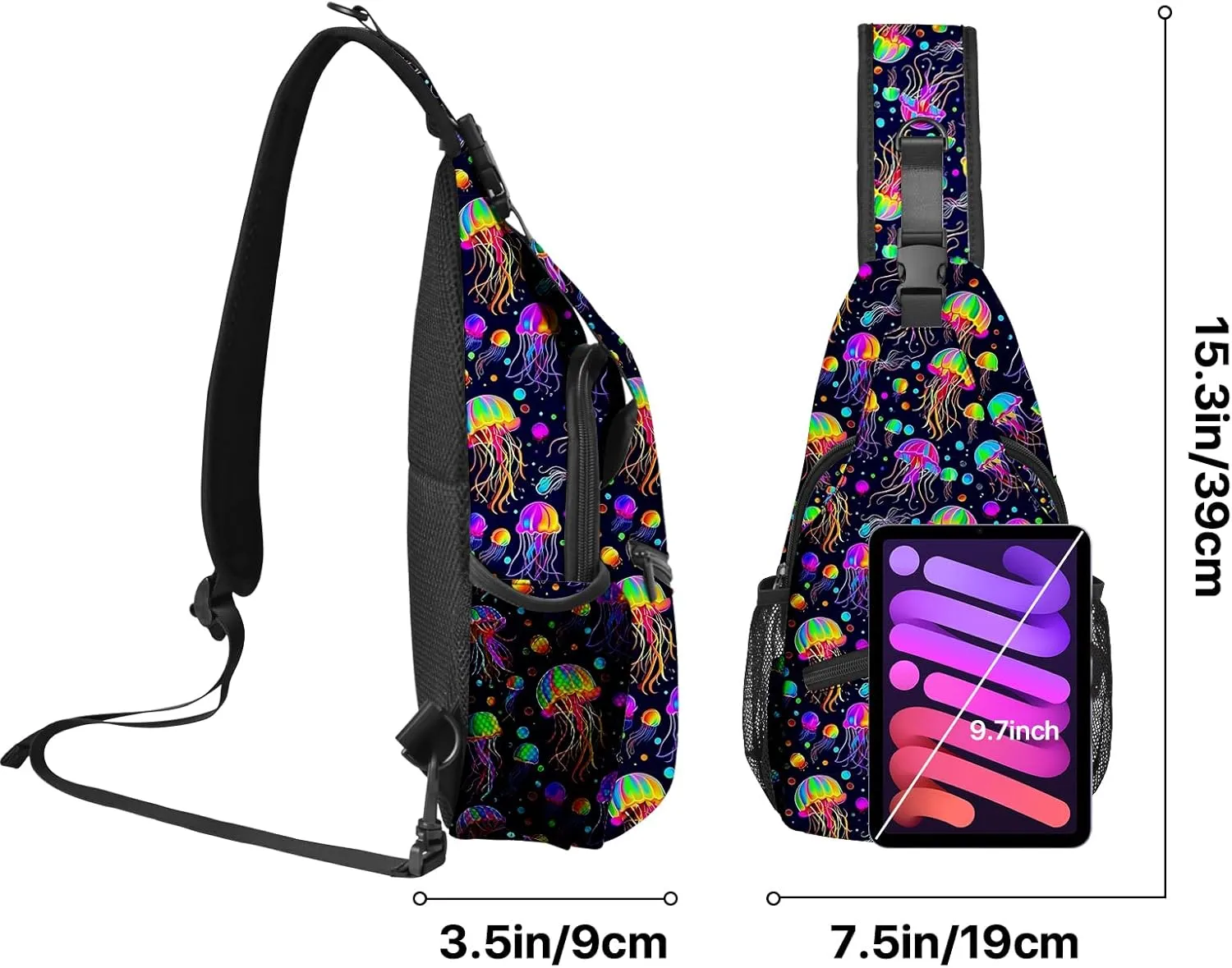 Yrebyou Jellyfish Sling Bag Travel Crossbody Backpack Shoulder Daypack Hiking chest Pack for Women Lightweight Waterproof Adjustable Outdoor Workout