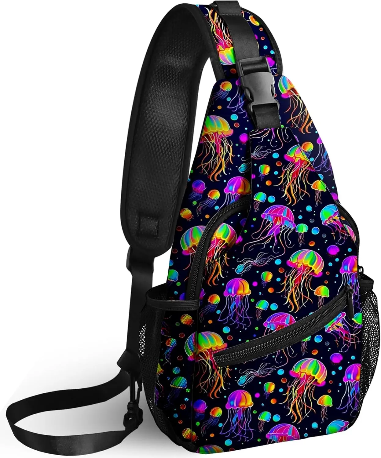 Yrebyou Jellyfish Sling Bag Travel Crossbody Backpack Shoulder Daypack Hiking chest Pack for Women Lightweight Waterproof Adjustable Outdoor Workout