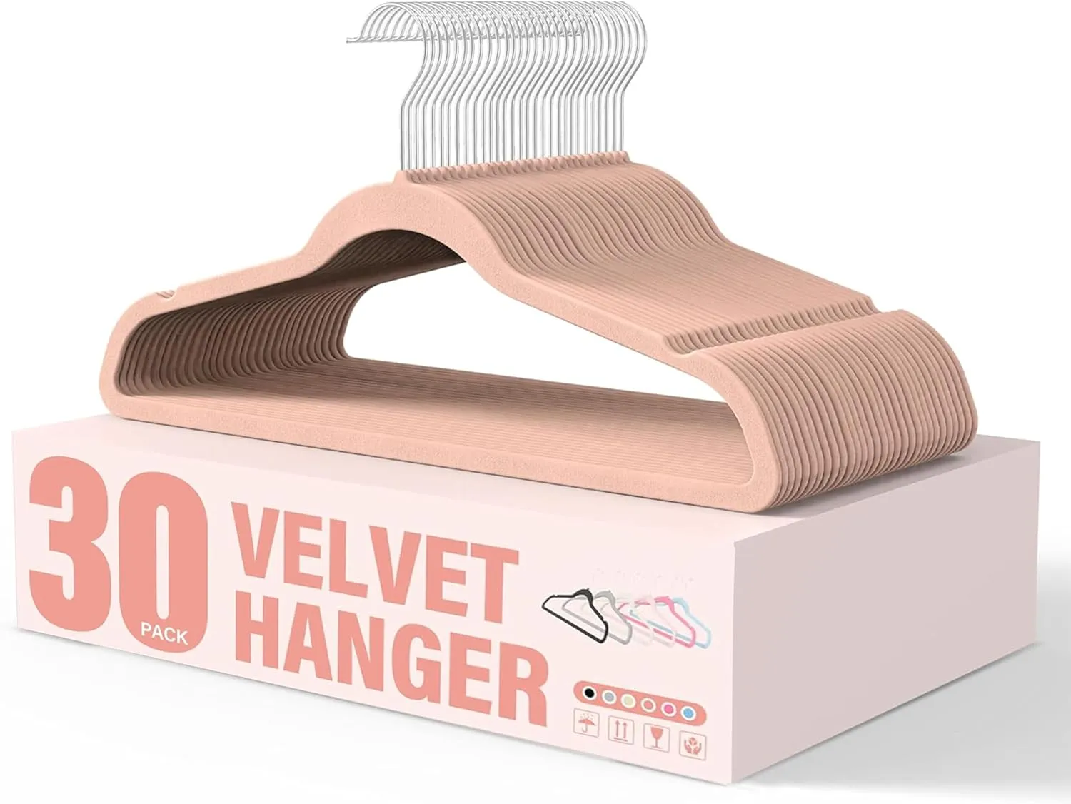 YSSOA Velvet Hangers 30 Pack, Non-Slip Clothes Hangers with Shoulder Notches, 360° Swivel Hooks, Heavy Duty Standard Hangers for Closet Space Saving, Pink