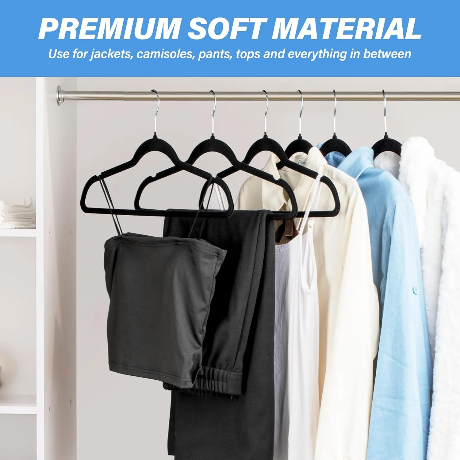 YSSOA Velvet Hangers 60 Pack, Non-Slip Clothes Hangers with Shoulder Notches, 360° Swivel Hooks, Heavy Duty Standard Hangers for Closet Space Saving, Black