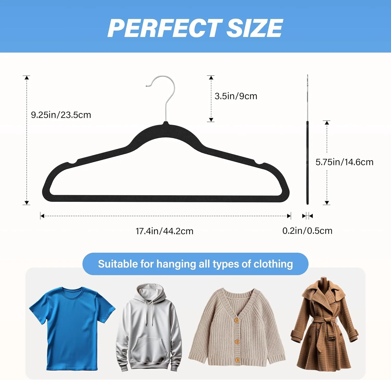 YSSOA Velvet Hangers 60 Pack, Non-Slip Clothes Hangers with Shoulder Notches, 360° Swivel Hooks, Heavy Duty Standard Hangers for Closet Space Saving, Black