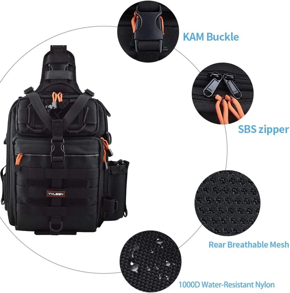 YVLEEN Fishing Tackle Backpack Storage Bag，Water-Resistant Fishing Backpack with Rod Holder，Fishing Gear Bag Gift for Men