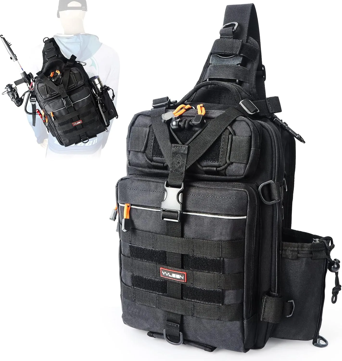 YVLEEN Fishing Tackle Backpack Storage Bag，Water-Resistant Fishing Backpack with Rod Holder，Fishing Gear Bag Gift for Men