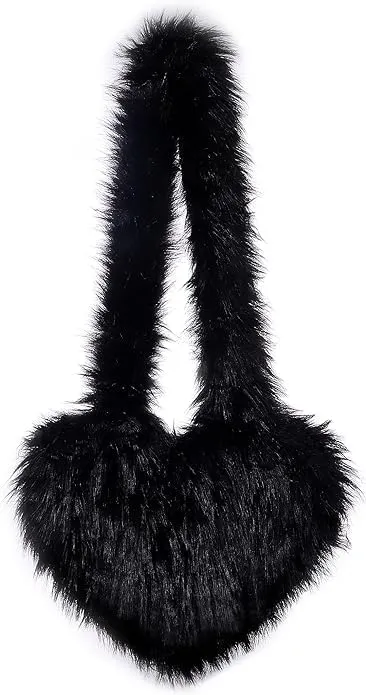 YXCFEWD Furry Heart Shaped Crossbody Bag for Women - Plush Y2K Handbag with Soft Shoulder Strap