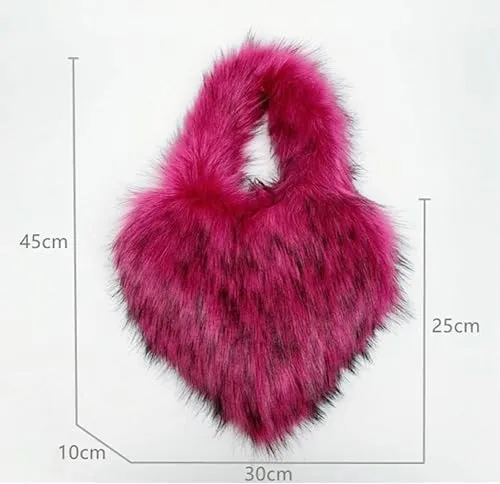 YXCFEWD Furry Heart Shaped Crossbody Bag for Women - Plush Y2K Handbag with Soft Shoulder Strap