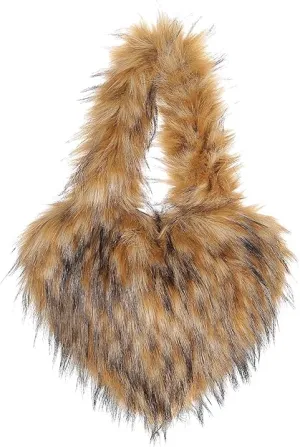 YXCFEWD Furry Heart Shaped Crossbody Bag for Women - Plush Y2K Handbag with Soft Shoulder Strap