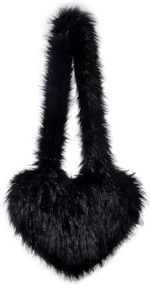 YXCFEWD Furry Heart Shaped Crossbody Bag for Women - Plush Y2K Handbag with Soft Shoulder Strap