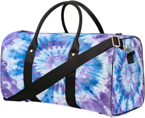 Yzrwebo Purple Blue Tie Dye Travel Duffle Bag for Men Women Swirl Pattern Overnight Weekender Bag Foldable Travel Duffel Bag Large Sports Gym Bag Waterproof Luggage Tote Bag Tear Resistant