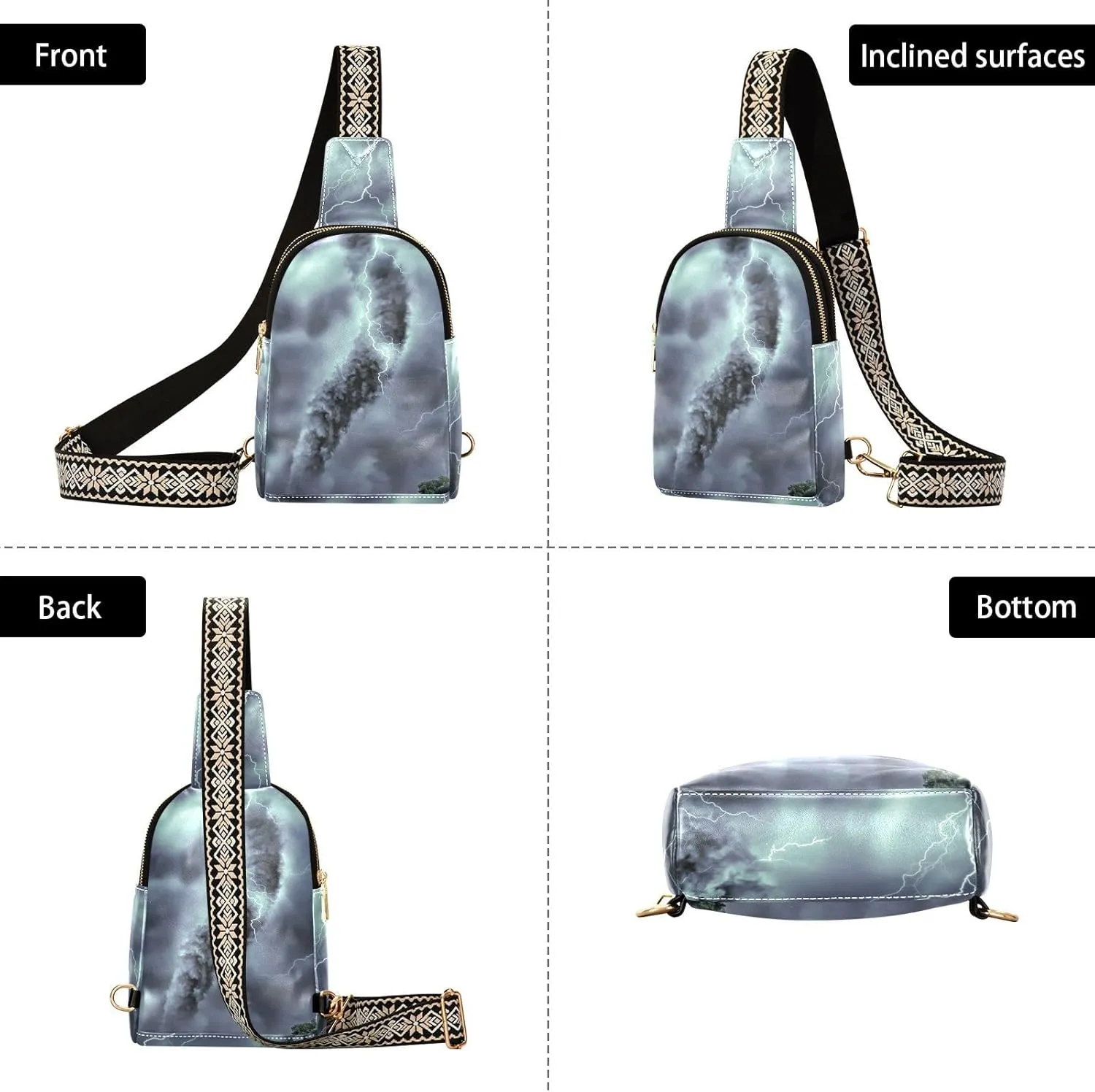 ZAZYXTJ Lightning Tornado Crossbody Sling Bag for Women Leather Small Chest Bag Adjustable Straps Daypack for Travel Sport Hiking