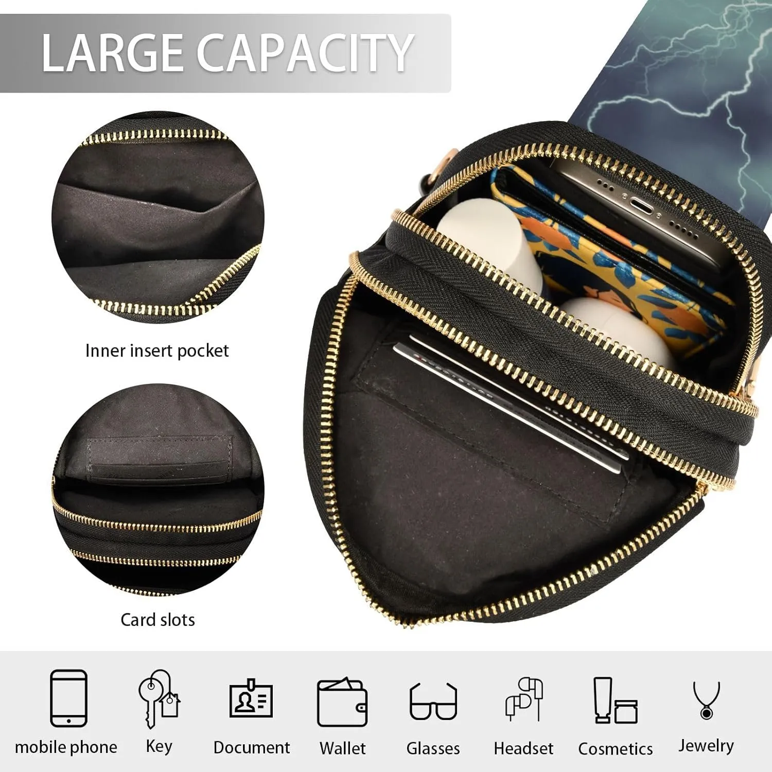 ZAZYXTJ Lightning Tornado Crossbody Sling Bag for Women Leather Small Chest Bag Adjustable Straps Daypack for Travel Sport Hiking
