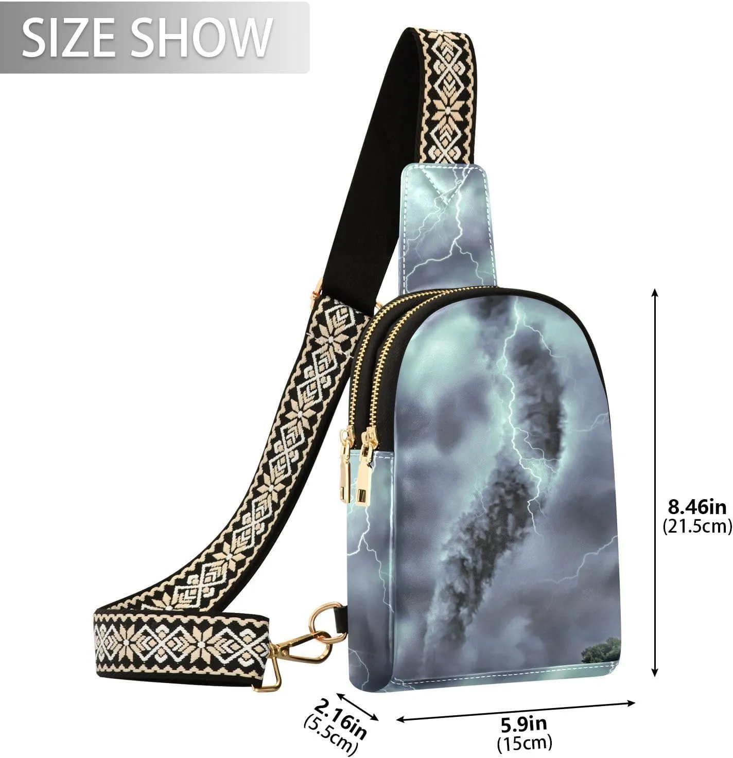 ZAZYXTJ Lightning Tornado Crossbody Sling Bag for Women Leather Small Chest Bag Adjustable Straps Daypack for Travel Sport Hiking