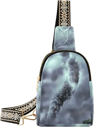 ZAZYXTJ Lightning Tornado Crossbody Sling Bag for Women Leather Small Chest Bag Adjustable Straps Daypack for Travel Sport Hiking