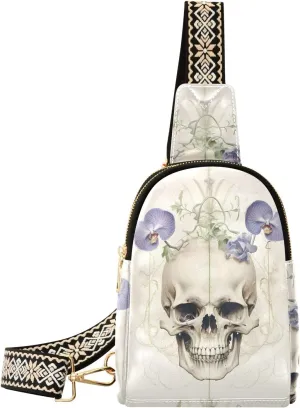 ZAZYXTJ Skeletons Skull Crossbody Sling Bag for Women Leather Small Chest Bag Adjustable Straps Daypack for Travel Sport Hiking