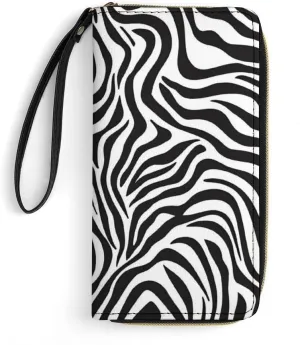 Zebra Wallet for Women Purse Black and White Wristlet Wallets Handbags Leather Long Clutch Bag Travel Storage Pouch Phone Purse Money Bag Western Lanyard Wallet