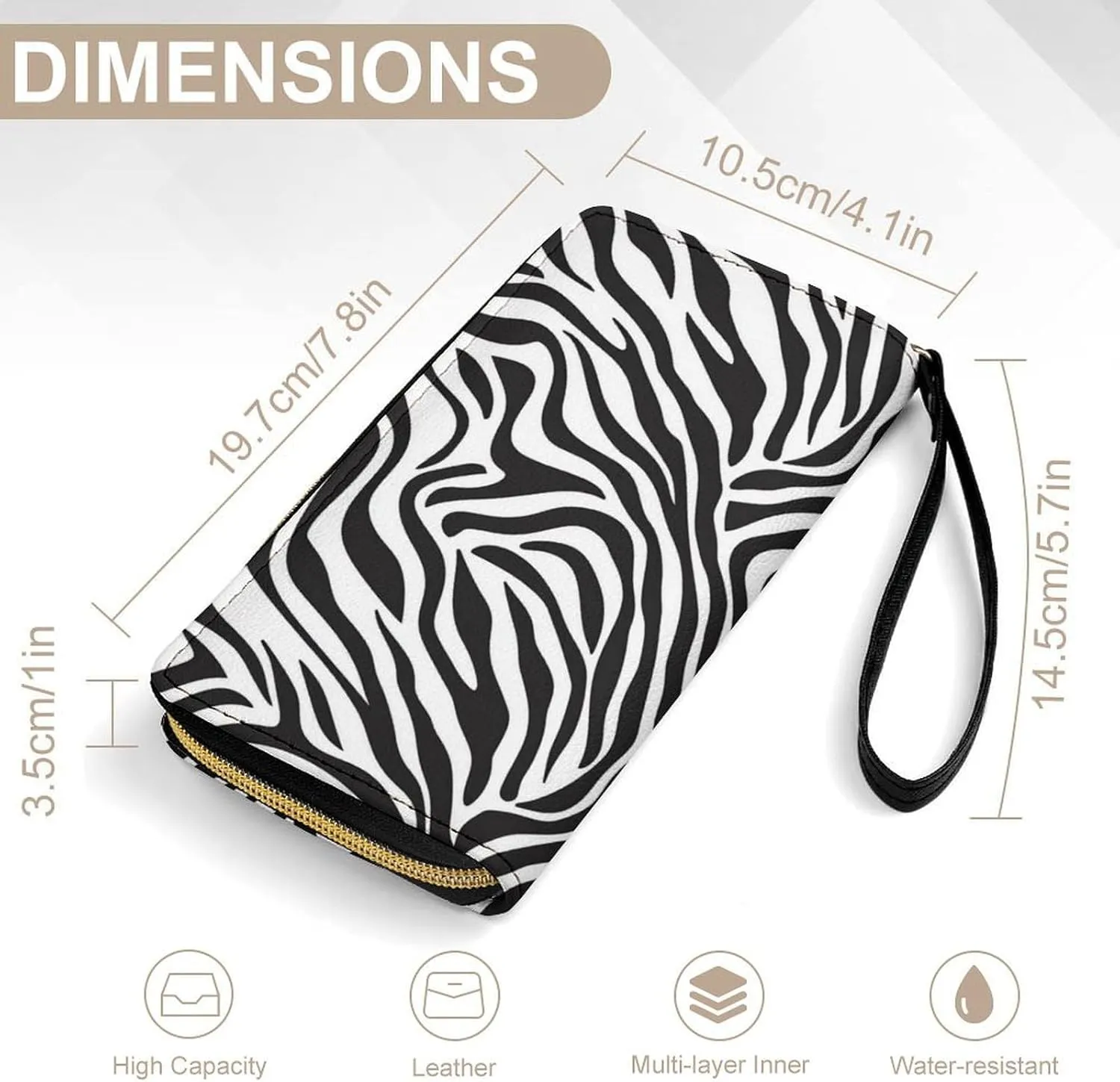 Zebra Wallet for Women Purse Black and White Wristlet Wallets Handbags Leather Long Clutch Bag Travel Storage Pouch Phone Purse Money Bag Western Lanyard Wallet