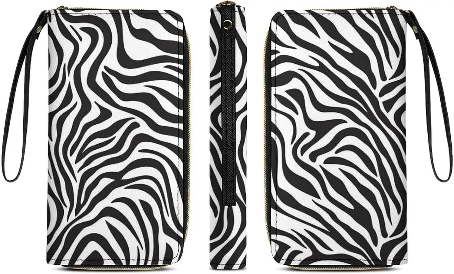 Zebra Wallet for Women Purse Black and White Wristlet Wallets Handbags Leather Long Clutch Bag Travel Storage Pouch Phone Purse Money Bag Western Lanyard Wallet