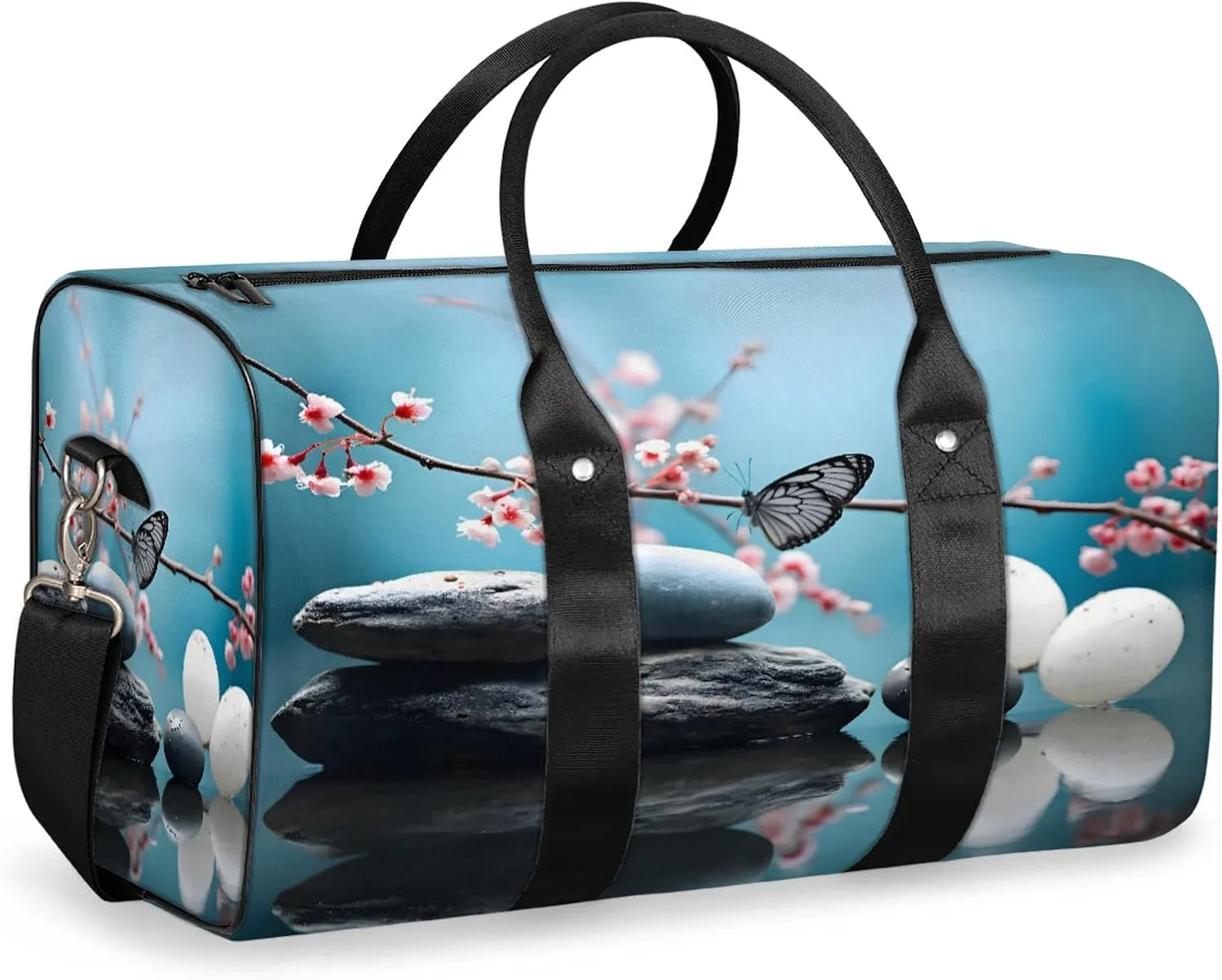 Zen Stone Flower Travel Duffle Bag, Sports Gym Bags for Women Men, Carry On Weekender Overnight Workout Airplane Trips Bag