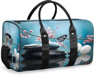 Zen Stone Flower Travel Duffle Bag, Sports Gym Bags for Women Men, Carry On Weekender Overnight Workout Airplane Trips Bag