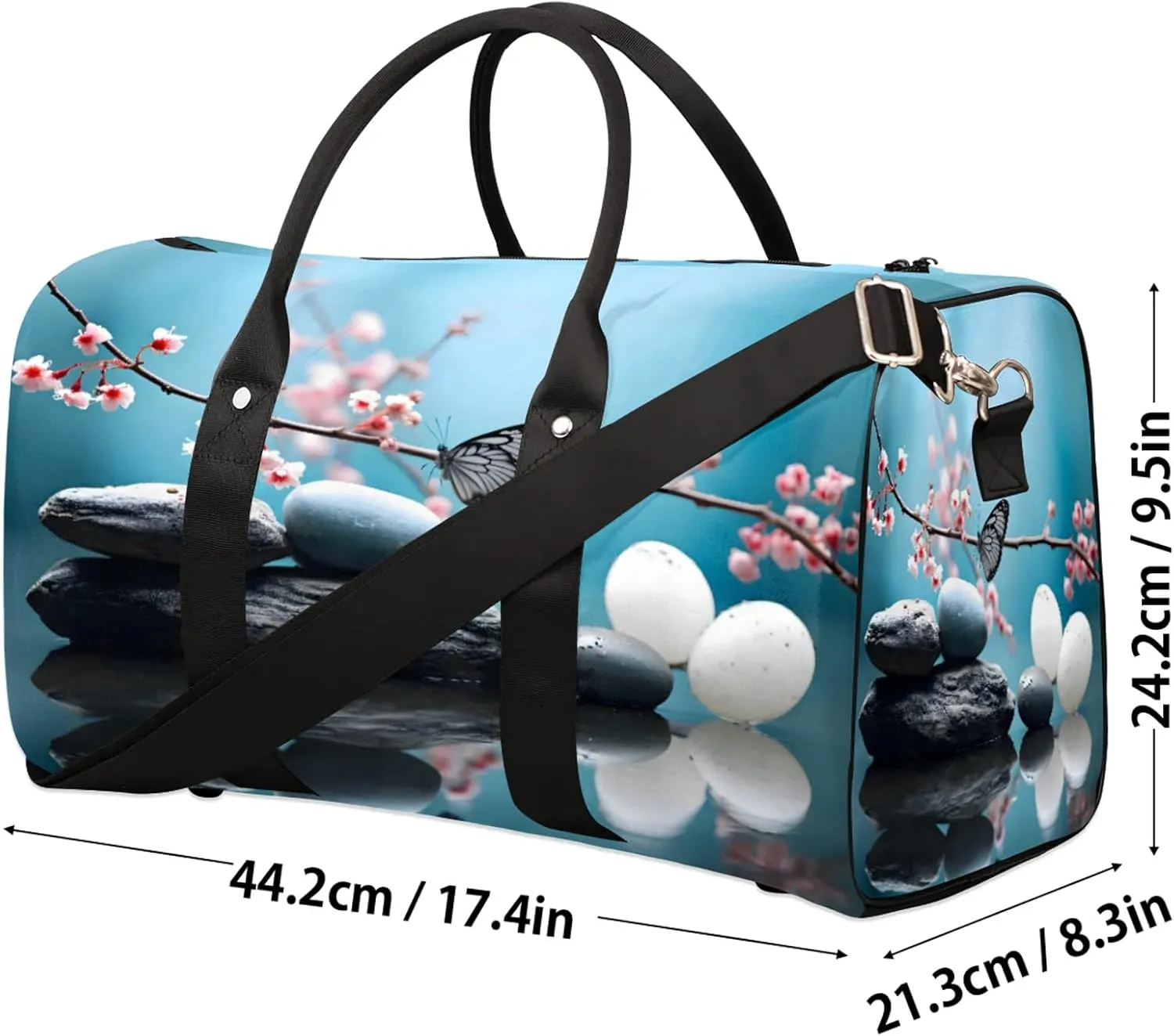 Zen Stone Flower Travel Duffle Bag, Sports Gym Bags for Women Men, Carry On Weekender Overnight Workout Airplane Trips Bag