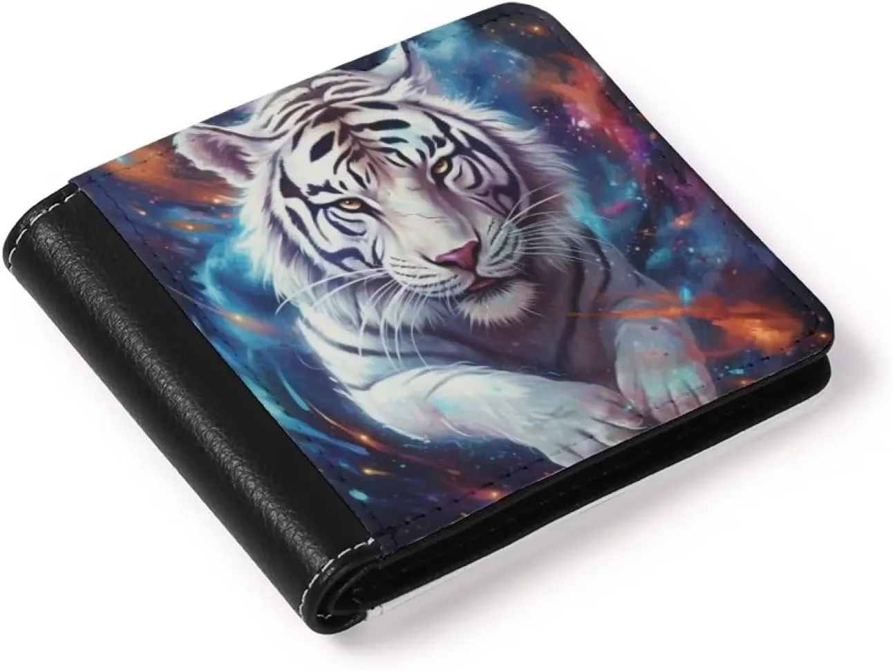 ZFRXIGN White Tiger Purse Mens Wallet Bifold Leather Multi Credit Card Clutch Xmas Holiday Gifts Wallets Money Bag Galaxy Purse Colorful
