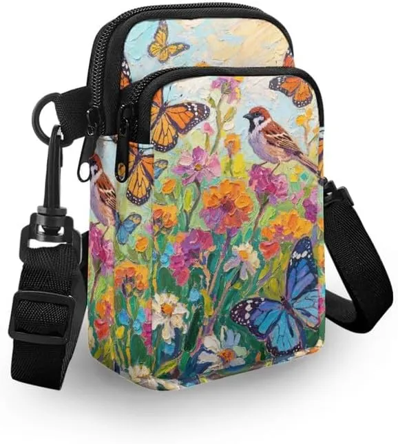 Zip Small Crossbody Bag for Women, Cartoon Cats Puppy Small Crossbody Phone Purse Wallet Bag Shoulder Fanny Pack