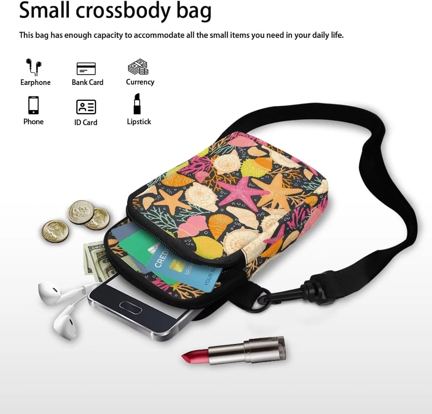 Zip Small Crossbody Bag for Women, Cartoon Cats Puppy Small Crossbody Phone Purse Wallet Bag Shoulder Fanny Pack