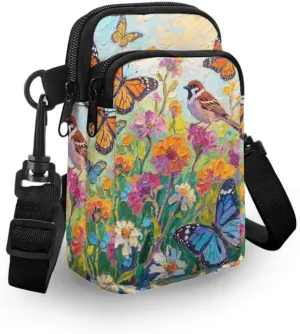 Zip Small Crossbody Bag for Women, Cartoon Cats Puppy Small Crossbody Phone Purse Wallet Bag Shoulder Fanny Pack
