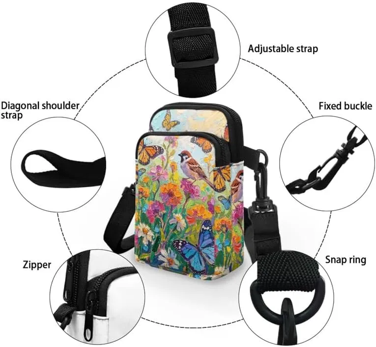 Zip Small Crossbody Bag for Women, Cartoon Cats Puppy Small Crossbody Phone Purse Wallet Bag Shoulder Fanny Pack
