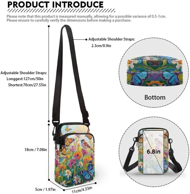 Zip Small Crossbody Bag for Women, Cartoon Cats Puppy Small Crossbody Phone Purse Wallet Bag Shoulder Fanny Pack