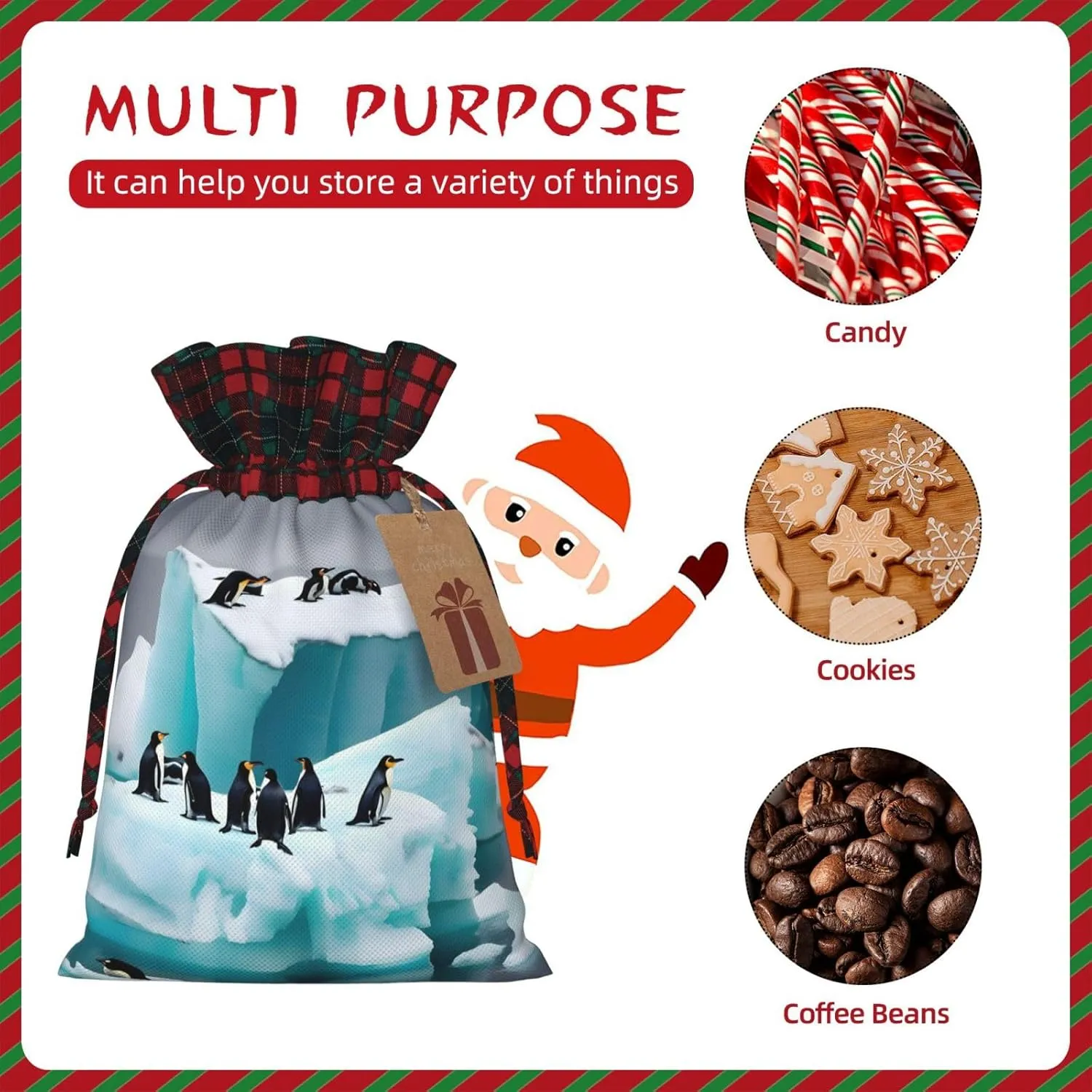 ZISHAK Penguins On The Iceberg Charming Drawstring Christmas Gift Bags,Reusable Present Pouches For All Occasions