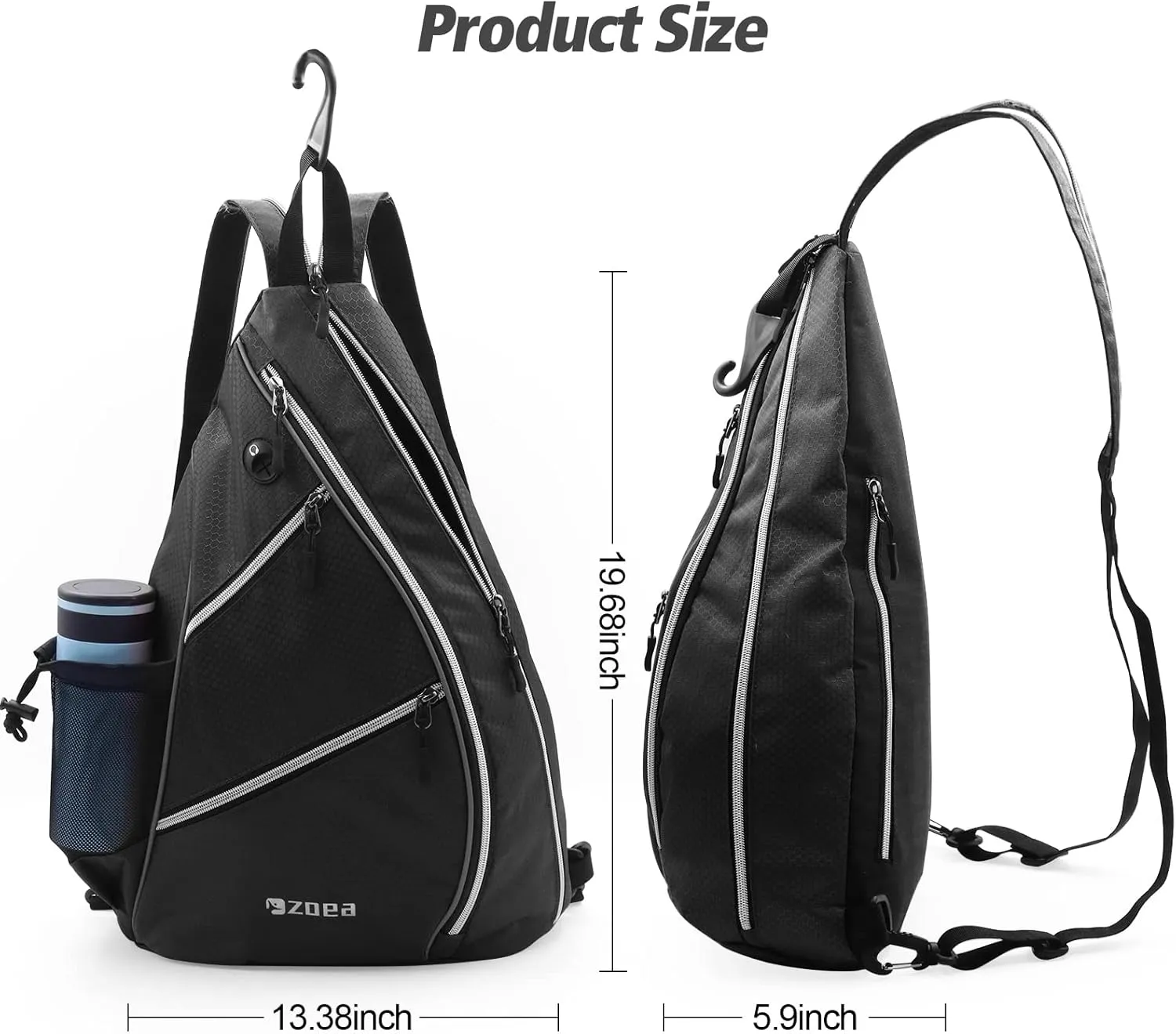 ZOEA Pickleball Bag, Sport Pickleball Sling Bag for Women Man, Adjustable Pickleball Backpack with Fence Hook Water Bottle Holder, Fits 4 Paddles and All Your Other Gear