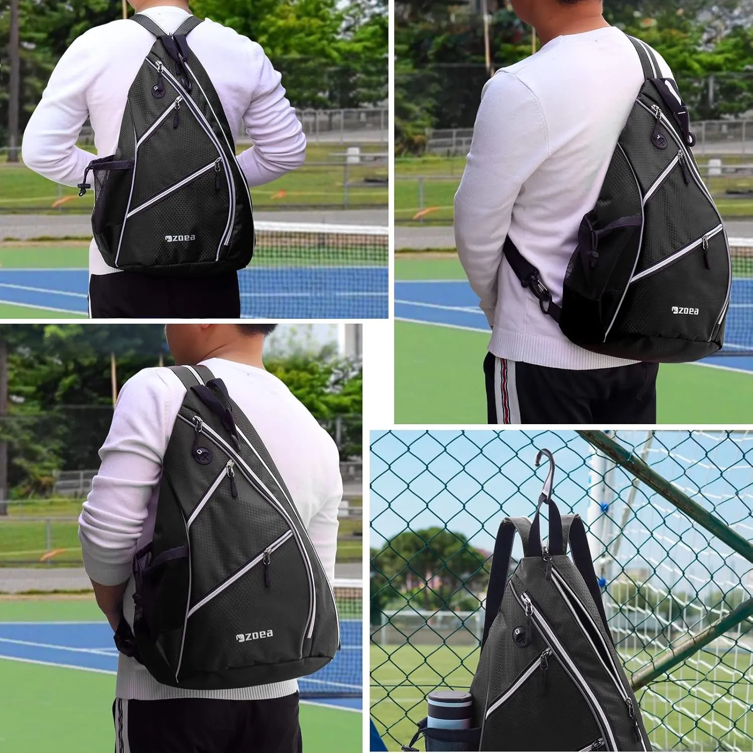 ZOEA Pickleball Bag, Sport Pickleball Sling Bag for Women Man, Adjustable Pickleball Backpack with Fence Hook Water Bottle Holder, Fits 4 Paddles and All Your Other Gear
